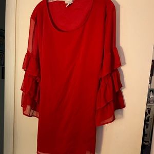 Red flutter sleeve dress!